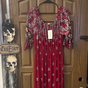 Bohemian Red Floral Maxi Dress